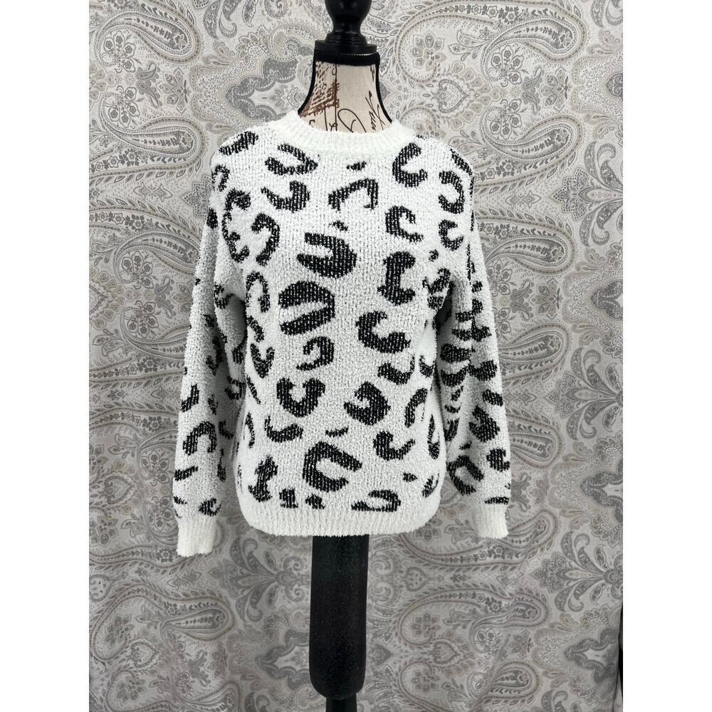 MEROKEETY Black & White Leopard Print Chunky Knit Sweater | Size S | NWT - Picture 2 of 7